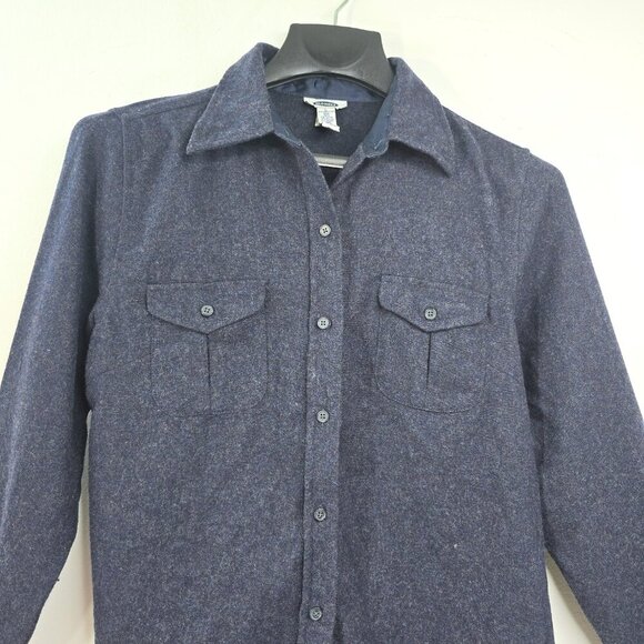 Vintage Y2K Old Navy Blue Button Front Wool Long Sleeve Shirt Utility Shacket - Picture 3 of 6